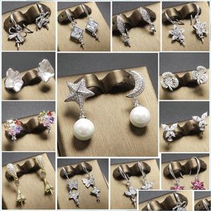 Paramètres De Bijoux 18 Styles Boucles D'oreilles En Perles Paramètres Zircon Solide 925 Sier Boucle D'oreille Pour Les Femmes Mode Anneau Montage Blanc Bijou Diy Dhjtd