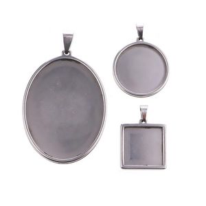 Paramètres de bijoux 5Pcs / Lot En Acier Inoxydable Ovale Rond Carré Pendentif Cabochon Base Réglage Plateau Blanc 30X40Mm Cabochons Faisant Suppli Dhwf1