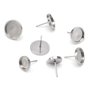 Ajustes de joyería 6 8 10 12Mm No se desvanecen Acero inoxidable Pendientes chapados en oro Stud Base en blanco Ajuste 612Mm Cabujones de vidrio Botones Dhgarden Dhrwi