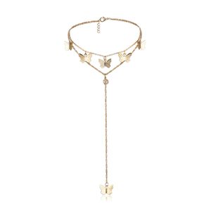 Joyería Temperamento simple Collar geométrico Diamante Collar de doble capa de borla de mariposa femenina