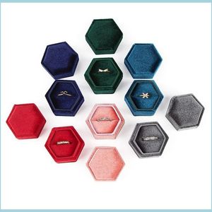 Soporte de joyería Producto Hexagon Veet Ring Box Soporte de exhibición de joyería con tapa desmontable para compromiso de boda 2745 T2 Drop Delivery 2 Dhncd