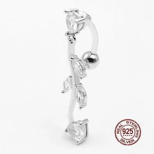 Joyería de circón, hoja de árbol, Piercing para el ombligo, joyería para el vientre para mujer, anillo de plata de ley 925 para ombligo, anillo Sexy para Piercing del vientre