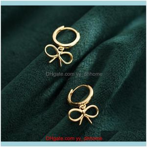 Jewelry1pair mignon réel. 925 Sterling Sier Fine Jewelry Blanc / Or Open Love Bowknot Tie Bow Hoop Hie Boucles d'oreilles Gtle2866 Drop Delivery 2021