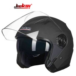 JIEKAI Open Face cicleta Cascos Para Racing motocicleta Vintage Cascos doble lente negro