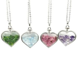 Jln Wish Bottle Heart Stone Pendant Natural Crystal Mineral Ornement Gravel Stone Pendants avec chaîne en laiton Gift de Saint-Valentin pour Gilrs et Femmes