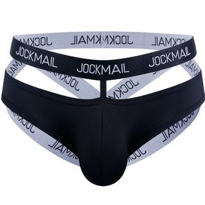 JOCKMAIL sous-vêtements Sexy hommes slips coton Bikini Gay culottes hommes Sexi Transparent Jock bretelles Slip blanc noir JM254