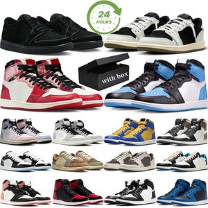 avec boîte 1S chaussures de basket-ball pour hommes femmes UNC Toe Bred Brevet Dark Moka Lucky Bubble Gum 1 faible Black Phantom hommes femmes formateur sport baskets