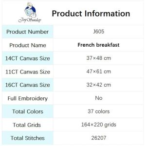 Joy Sunday French Breakfast Cross Stitch broderie Set 14cT Count 16CT 11CT Kits de couture à aiguille imprimé blanc
