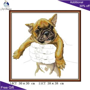 Joy Sunday Pug Badger Guinée Pig Yellow Puppy chaton dans le palmier DA522 DA523 DA524 DA525 DA526 Kits de point de croix animale mignonne