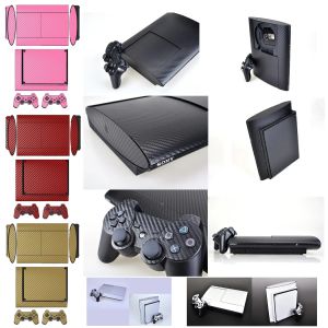 Joysticks 7 couleurs Protecteur d'autocollants pour peau en vinyle en fibre de carbone pour Sony PS3 Super Slim 4000 et 2 Controller Skins Stickers