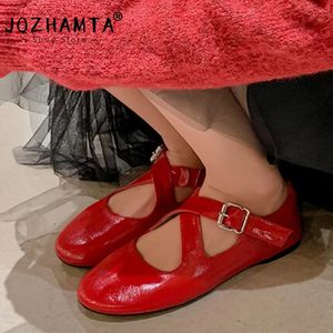 JUZHAMTA Tamaño 34-42 Mujeres Flats informales Molectas Soft Real Leather Talle Ballet Ballet Comfy Office Lady Daily Vestido 240410