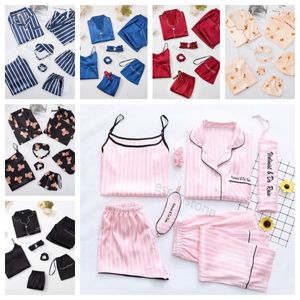 JRMIS pyjamas femmes 7 pièces pyjamas roses ensembles satin de soie lingerie sexy vêtements de maison vêtements de nuit pyjamas ensemble pijama femme T200110 S-XL