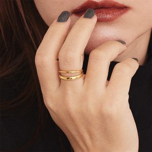 JUJIE 316 acero inoxidable retro simple doble capa abierto damas anillo ajustable dedo personalidad joyería se puede vender al por mayor