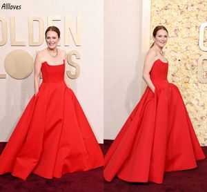 Julianne Moore Golden Globe Awards 2024 Robes de célébrités tapis rouge gracieuses robes de bal sans bretelles rouges balayage train femmes élégantes événements formels robes de bal CL3184