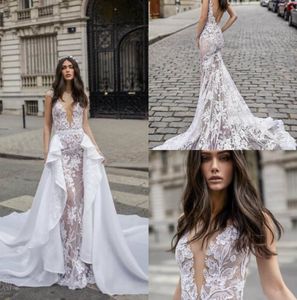 Julie Vino 2019 Vestido de novia de encaje de sirena con faldas con cuello en V Vestidos de novia sin espalda Vestido de novia personalizado Vestidos de novia con apliques