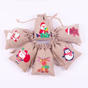 Bolsas de lona de algodón de arpillera Jumbo, Papá Noel navideño, bolsa de dulces personalizada, bolsa de regalo de Navidad, adornos para el hogar