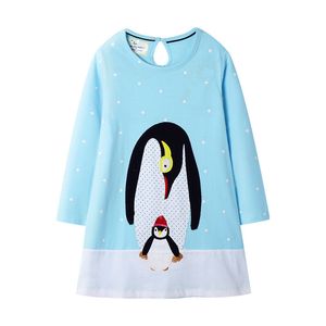 Jumping Meters Animaux Applique Princesse Filles Robes Coton Nouvelle Arrivée Mignon Pingouins Bébé Costume À Manches Longues Enfants Robe LJ200921