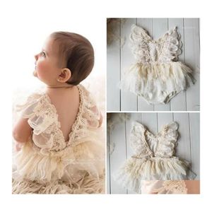 Combinaisons Bébés Filles Barboteuses Né Été Automne Dentelle Fleur Dos Nu Barboteuse Princesse Élégante Combinaison Tutu Robe Onepieces Tenues1 Dhwxs