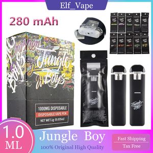 Jungle Boy 1.0 ml Disposable Vape Pen Recharteable E Cigarettes 280mAh Batterie Vaporizer Pens Cartridge Box Box Packaging 1.0 avec sacs à fermeture éclair Autocollants