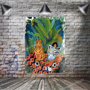 Jungle Tiger Girl Drapeau Bannière Art Décoration de la maison Drapeaux suspendus 4 œillets dans les coins 3 * 5FT 96 * 144CM Peinture Wall Art Print Posters