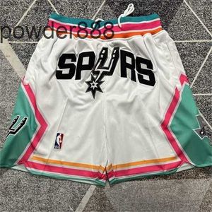 Justdon New Spurs Jd Pantalones cortos bordados vintage Tendencia Deportes Pantalones cortos casuales Bolsillo Blanco y negro