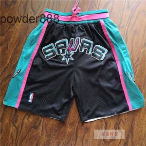 Justdon21 New Spurs Jd Pantalones cortos bordados vintage Tendencia Deportes Pantalones cortos casuales Bolsillo Blanco y negro