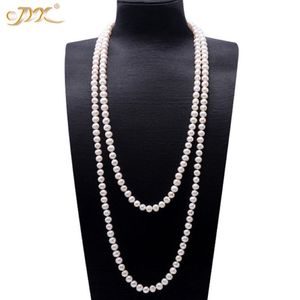 JYX colliers de pull de perles long rond blanc naturel 8-9mm collier de perles d'eau douce naturelles collier de charme sans fin 328 201104319T