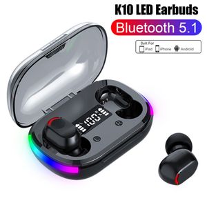 K10 TWS Fone Wireless Headphones Gamis Elecphone Bluetooth 5.3 Affichage LED Écouteurs tactiles Touch Control Music Casquet pour tous les téléphones mobiles
