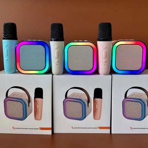 Mini máquina de Karaoke K12, altavoz portátil Bluetooth 5,0, micrófonos inalámbricos, luz LED de ritmo musical, máquina de canto familiar para el hogar