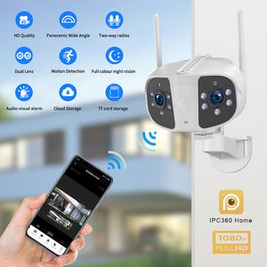 Cámara panorámica de doble lente K13 Cámaras binoculares inteligentes Cámaras WiFi inalámbricas 1080P para seguridad en el hogar con función de alarma en tiempo real IP66 a prueba de agua