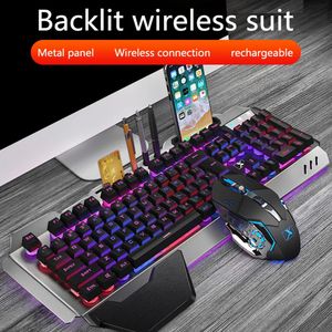 K680 Wireless Mechanical Gaming Keyboard and Mouse Kit RVB RAB Backlit Metal Panneau Reccharteable Gamer Gamer Mouse Imperproof Keyboard Set 240304