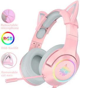 Auriculares estéreo para juegos K9 RGB, auriculares rosas, Oreja de Gato extraíble, cable USB con micrófono, reducción de ruido para PS4/Xbox one, linda chica