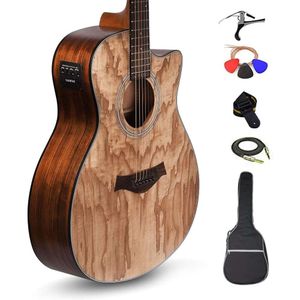 Guitare acoustique électrique kadence guitare semi-acoustique en bois de bois avec pick-up tuner capo cordes cueillettes de sangle et sac rembourré - idéal pour les débutants