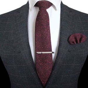 Corbata de lana de Cachemira de Color sólido KAMBERFT y juegos de Clip cuadrado de bolsillo para 8cm rojo marrón verde gris para hombres corbata de boda