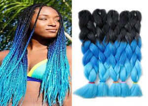 Kanekalon Extensiones de cabello trenzado Tres tonos Ombre Azul Trenzas sintéticas Cabello Xpression Jumbo Crochet Cabello 24 pulgadas 100 gPie8232959