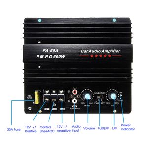 Karaok Player 12V 600W PA60A Ser Subwoofer Bass Module High Power Car Audio Accessoires Mono Channel Durable Lossless Amplifier Board 230331