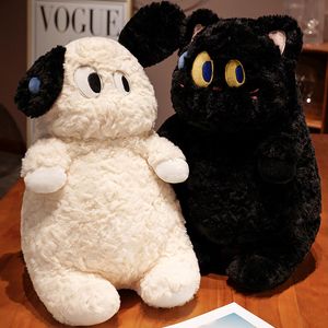 Kawaii – jouet en peluche chat noir à grands yeux, lapin mignon, jouet en peluche, chien blanc de dessin animé, poupée en peluche pour enfants, oreiller confortable de sommeil, poupée fille, cadeau d'anniversaire de noël