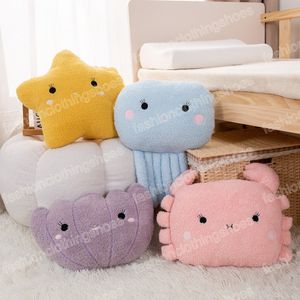 Almohadas de felpa Kawaii de criatura marina, dibujos animados de cangrejo, pulpo, estrella de mar, concha, juguetes de peluche, muñecos suaves, cojín para sofá para niñas