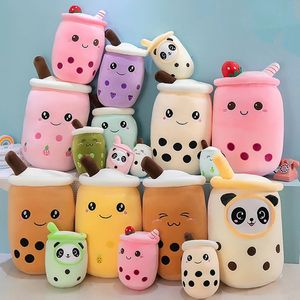 Kawaii Tamaño pequeño Dibujos animados Burbuja Taza de té Peluche Juguetes Divertido Boba Almohada Relleno Suave Fresa Panda Leche Té Cojín Bebé Regalo C1206