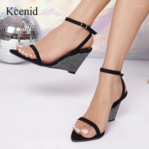 Kcenid Shoes Women Sandals for Crystal Wedge Rhinestone Correa de tobillo puntiagudo Fiesta Damas Mujer Boda 538 662 888