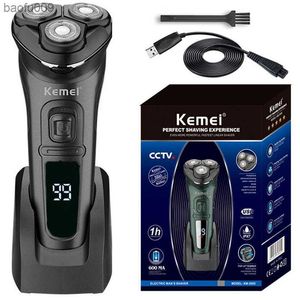 Kemei Lcd Dislay Waterproof Electric Shaver For Men Wet Dry Beard Electric Razor Facial Shaving Machine Rechargeable L230520