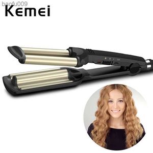 Kemei Professional Wave Hair Styler 3 barils Big Wave Fer à friser Bigoudis Fer à sertir Fluffy Waver Salon Styling Outils L230520