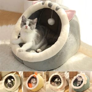kennels pens Sweet Cat Bed Warm Pet Basket Cozy Kitten Lounger Cushion House Tent Very Soft Small Dog Mat Bag For Washable Cave Cats Beds 230907