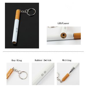 Porte-clés lampe de poche LED 3 en 1, conception de cigarettes, lumières LED avec stylo Laser rouge, lampe torche d'écriture