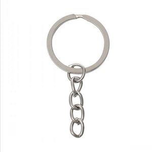 Porte-clés plaqué Rhodium, 50mm de long, rond fendu, vente en gros, bijoux pour femmes et hommes b065