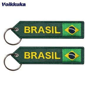 Porte-clés 1 PC 2 pièces 3 pièces ensemble vente drapeau du Brésil des deux côtés broderie flèche forme étiquette porte-clés voiture camion sac à dos porte-clés cadeaux en gros J240108