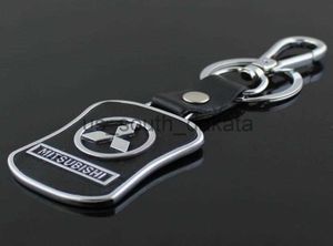 Porte-clés 5pcslot porte-clés de voiture de mode supérieure pour Mitsubishi porte-clés en cuir en métal porte-clés anneau Llaveros Chaveiro emblème de voiture porte-clés6873803 x0914