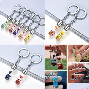 Porte-clés Creative Dry Flower Bottle Eternal Sparkling Keychain Assorted Color For Women Girl Car Bag Lucky Accessories Drop Deliver Dh78L