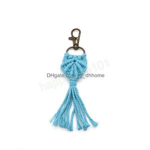 Porte-clés en corde de coton fait à la main pour femmes, porte-clés Boho Rame, breloque de sac, pendentif de voiture suspendu, bijoux Dr Dhaiy