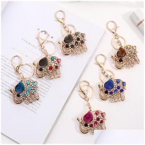 Anneaux cl￩s Gold Metal Crystal Elephant Keychain Rignestone Charm Femmes Hands Sacs Animal Chain Ring Pendant Jewelry Drop Livrot DHDY0